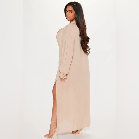 Fashion Nova Breezy Nights Linen Swim Cover Up Kimono - Taupe Small - Picture 6 of 6